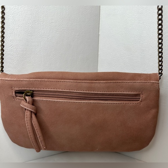 Mauve Dusty Pink Mermaid Faux Suede Crossbody with Brass Tone Hardware - Picture 3 of 11